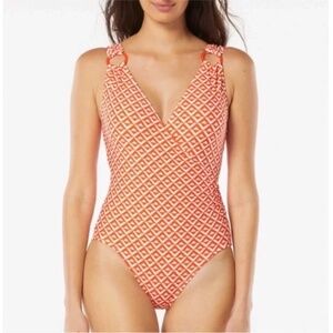 Carmen Marc Calvo V-Neck C4N009 816 Papaya Swim Suit NWT Women's Sz 10 Red/Ornge